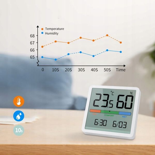 STACJA POGODY TERMOMETR HIGROMETR ZEGAR KALENDARZ MONITOR TEMPERATURY zdjęcie 2