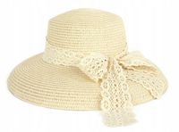 Kapelusz Damski Plażowy Słomkowy Retro Regulowany Elegancki na Lato Kokarda
