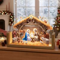 Lampka LED Szopka Bożonarodzeniowa – Drewniana, szklana z USB 21,5x17 cm