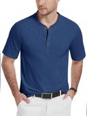Koszulka Męska Henley Bawełniana Polo Bez Kołnierzyka Niebieska Rozmiar M