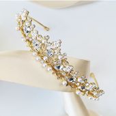 Pozłacany diadem korona tiara ślubna KRÓLOWA kryształki gałązki GLAM