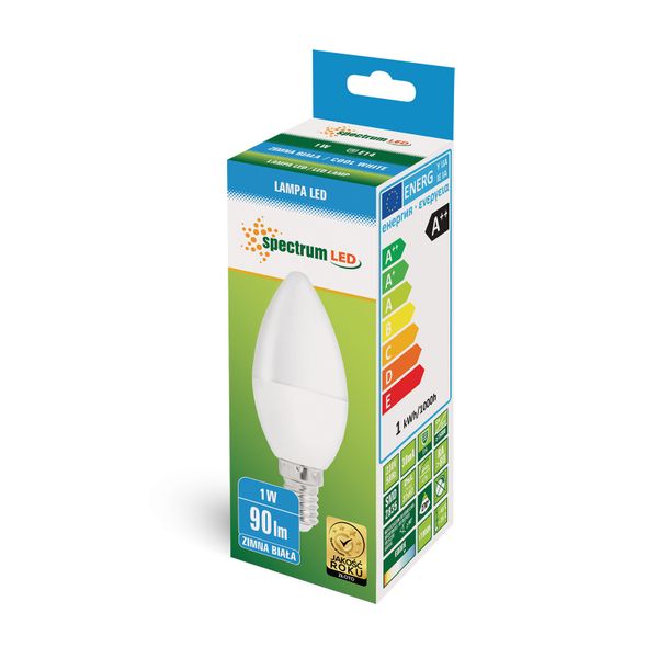 Żarówka LED E14 świecowa 1W 230V CW zimna Spectrum zdjęcie 2