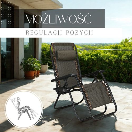 Leżak ogrodowy zero gravity z zagłówkiem brązowy na Arena.pl