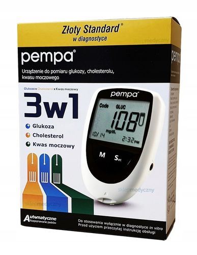 POMIAR 3W1 PEMPA CHOLESTEROL KWAS MOCZOWY GLUKOZA + GRATIS x2 na Arena.pl