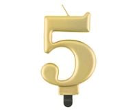 Świeczka na tort cyfra 5 złota metaliczna