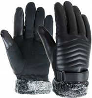 Czarne Dotykowe Rękawiczki Skórzane Zimowe Męskie