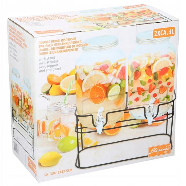 Słój z Kranikiem 2x 4l Słoiki+ podstawka do ogrodu na piknik lemoniadę wodę zdjęcie 4