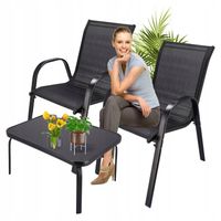 Zestaw Mebli Ogrodowych Na Taras Komplet Stół Szklany + 2 Krzesła Metalowe