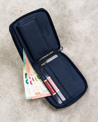 Portfel męski elegancki mały slim wallet Peterson na suwak na karty RFID na Arena.pl