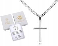 SREBRNY ŁAŃCUSZEK KOMUNIJNY PANCERKA 45CM+ KRZYŻ