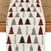 lniany bieżnik na stół bożonarodzeniowy, czerwone choinki 180 x 33cm bzk08
