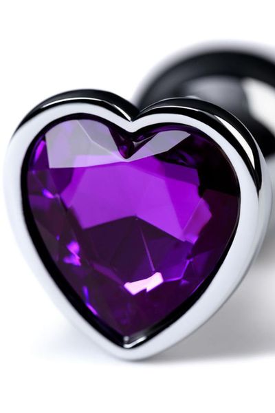 silver anal plug with purple gem heart-shaped zdjęcie 10