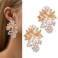 ZŁOTE kolczyki gałązki z perłami perełki listki duże sztywne efekt BOHO