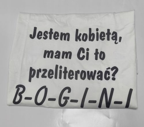 KOSZULKA damska biała z NADRUKIEM napisem rozmiar XL JESTEM KOBIETĄ BOGINI na Arena.pl