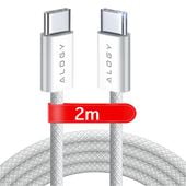 kabel usb-c typ c mocny szybki pd 2m do iphone alogy nylonowy przewód biały