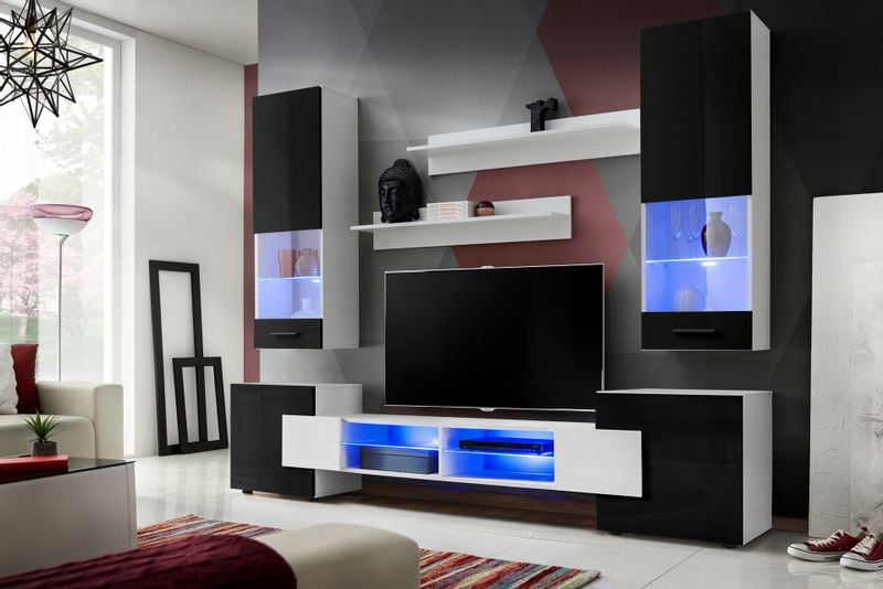 Pan Igiełka Szafka RTV LED RGB Pilot Połysk Mat Czarny Biały Dąb Wotan Loft zdjęcie 11