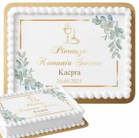 OPŁATEK NA TORT 28,7x20cm - NA PIERWSZĄ KOMUNIE ŚWIĘTĄ + NAPIS