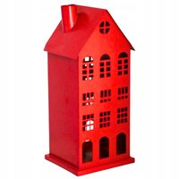 Domek metalowy dekoracyjny czerwony 20×18,5×46 cm ozdoba świąteczna