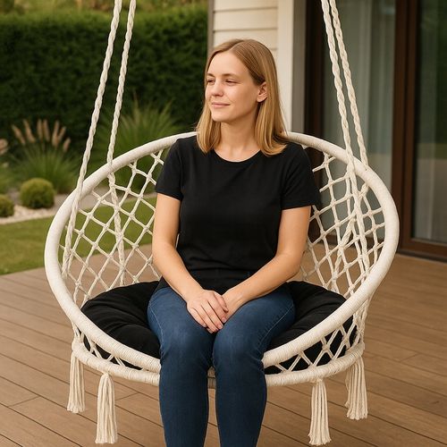 Poduszka na bocianie gniazdo okrągła aksamitna 60 cm CZARNA gruba huśtawka na Arena.pl