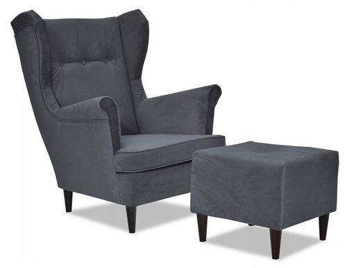 Fotel uszak ARI z podnóżkiem, skandynawski Family Meble szary antracyt na Arena.pl