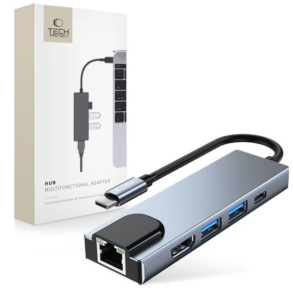 TECH-PROTECT V3-HUB ADAPTER 5w1 DO LAPTOPA USB-C SZARY zdjęcie 1
