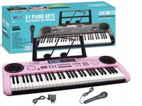Keyboard Syntezator Pianinko Organy Różowe Zasilacz Mikrofon Stojak na Nuty
