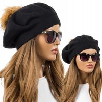 ELEGANCKI BERET CZAPKA DAMSKA PODWÓJNY MATERIAŁ ZIMOWA CIEPŁA PREMIUM