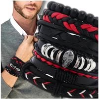 Zestaw 6 męskich bransoletek skórzanych z czaszką i plecionkami