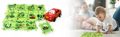 TOR WYŚCIGOWY PUZZLE DO SKŁADANIA AUTKO TRASA ZOO LAS KREATYWNY ZNAKI 25el. na Arena.pl