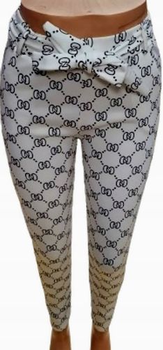 SPODNIE ELASTYCZNE Z KIESZENIAMI ozdobnym PASKIEM jasne z wzorkiem S/M na Arena.pl