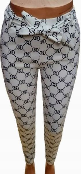 SPODNIE ELASTYCZNE Z KIESZENIAMI ozdobnym PASKIEM jasne z wzorkiem S/M zdjęcie 1