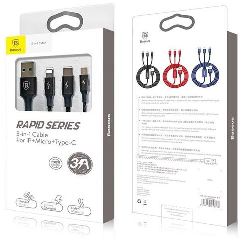 Kabel USB Baseus Rapid 3w1 USB Typ-C / Lightning / Micro 1,2m - czarny na Arena.pl
