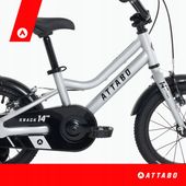 Rower dziecięcy ATTABO KNACK 14" srebrny lekki boczne kółka aluminium