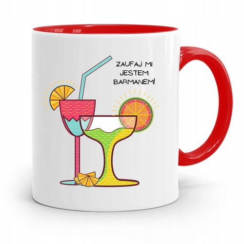 Kubek Czerwony Prezent Dla Barmana Zaufaj Mi Z Nadrukiem Ze Zdjęciem na Arena.pl