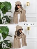 KOMPLET damski CZAPKA + SZALIK ciepły zimowy szal z wełną brązowy POLSKI