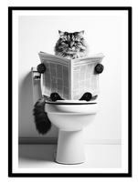 OBRAZ PLAKAT W RAMIE do Łazienki WC Toalety KOT NA KIBLU gazeta P2623_43x53