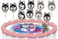 TOPPERY NA TORT OZDOBNE DEKORACJA ZESTAW - PIES PSY RASA HUSKY 10szt.
