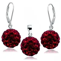 ELEGANCKI WISZĄCY SREBRNY KOMPLET KULKI KULECZKI SHAMBALLA KRYSZTAŁ CRISTAL