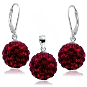 ELEGANCKI WISZĄCY SREBRNY KOMPLET KULKI KULECZKI SHAMBALLA KRYSZTAŁ CRISTAL