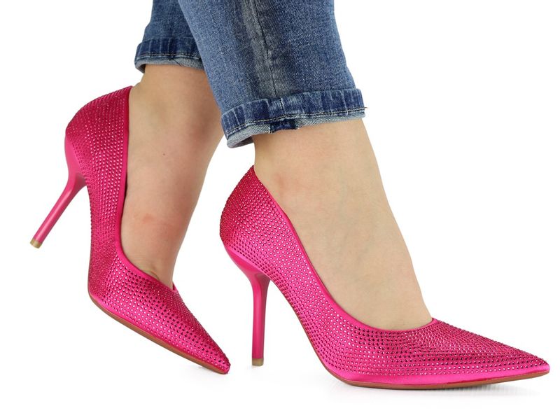 Różowe szpilki damskie zdobione cyrkoniami 37 zdjęcie 5