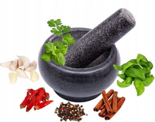 MOŹDZIERZ KUCHENNY KAMIENNY GRANITOWY TŁUCZEK DO UCIERANIA PRZYPRAW ZIÓŁ na Arena.pl