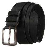 klasyczny, skórzany, czarny pasek męski z tradycyjną klamrą - peterson