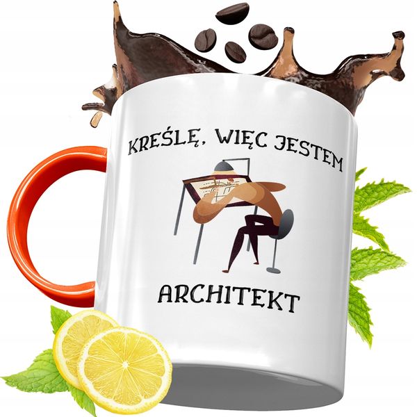 Kubek Pomarańczowy Dla Architekta Prezent Z Nadrukiem Ze Zdjęciem zdjęcie 1