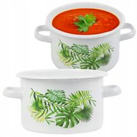 GARNEK ZDOBIONY EMALIOWANY 2L 16CM WZÓR MONSTERA NA GAZ I INDUKCJĘ