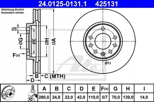 TARCZA HAM PRZOD 280X25 V ATE na Arena.pl