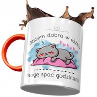 Kubek Pomarańczowy Śmieszny Jestem Dobra W Łóżku Z Nadrukiem Ze Zdjęciem