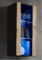 Regał do Salonu Przechowywania, Witryna Szklana Czarny Dąb Wotan z LED