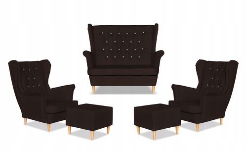 Zestaw uszak Gaja ekoskóra skaj sofa fotele pufy Family Meble ciemny brąz na Arena.pl