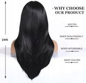 Peruka syntetyczna, z grzywką typu curtain bangs, czarna, proste włosy