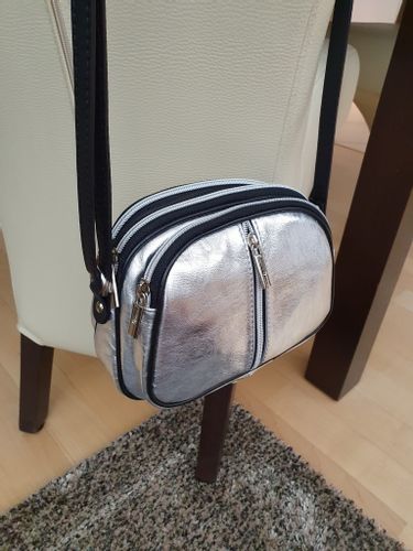 VERA PELLE torebka damska skórzana listonoszka 3 komorowa V463 srebrna na Arena.pl